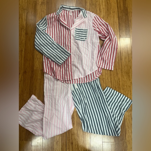 Victoria's Secret Other - Victoria's Secret Pink and Gray Striped Pajama Set